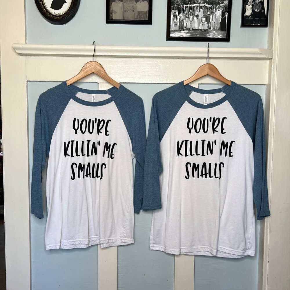 Blue & White You’re Killing Me Smalls Raglan Baseball Shirts